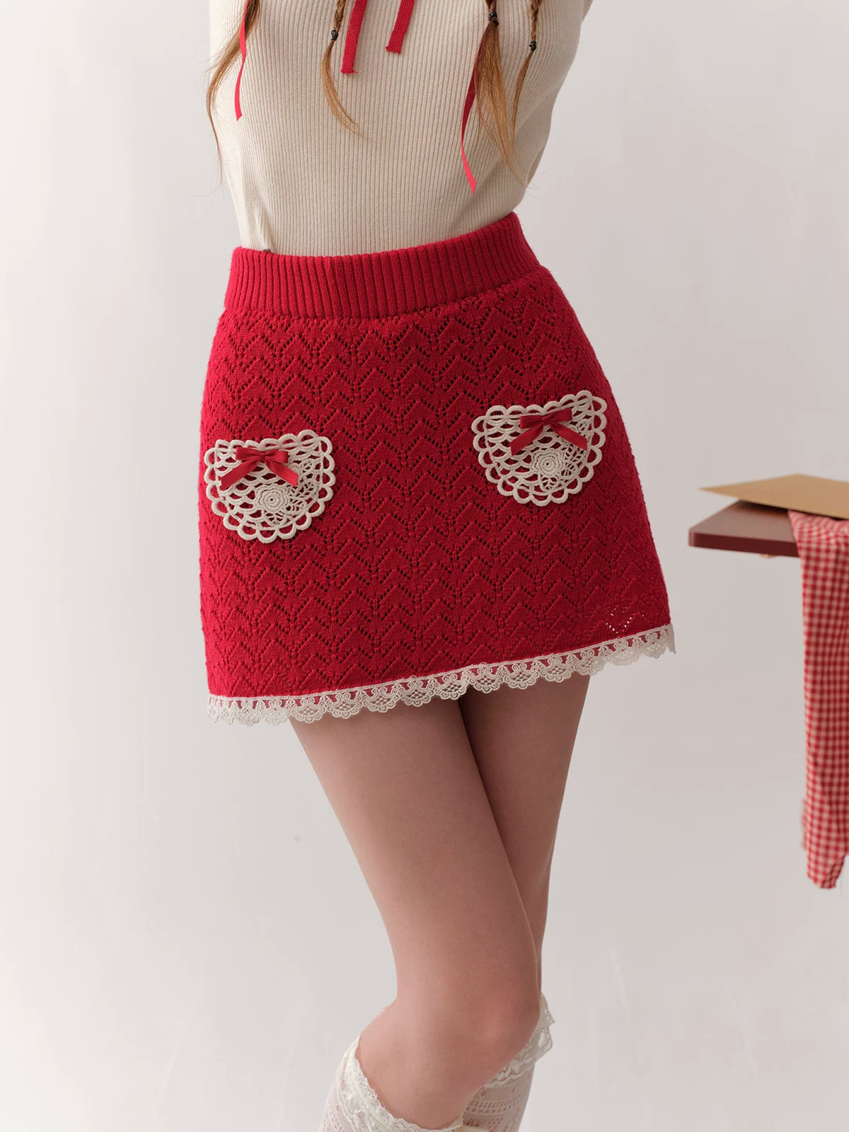 Collegiate White Mock-Neck Knit Top & Skirt Set