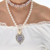 Cat Heart Enamel Pearl Necklace - CHINASQUAD