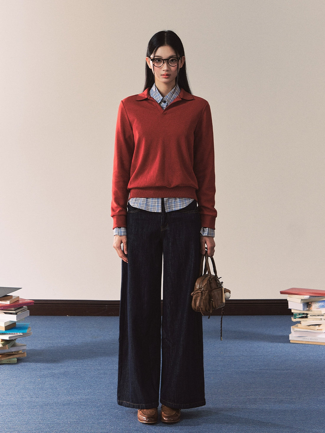 Red Polo Waist-Cinching Crewneck Sweater Set - CHINASQUAD