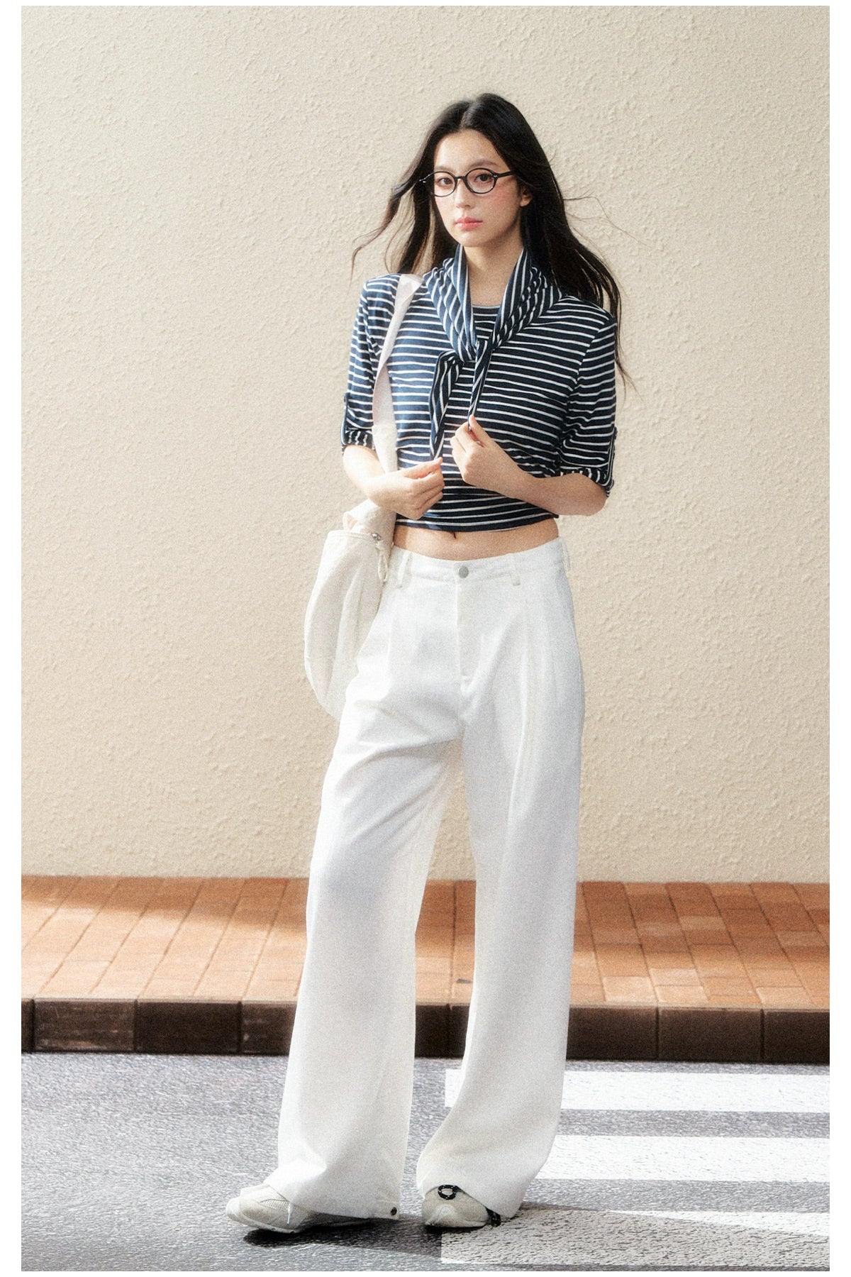 Dual-Tone Striped Knit Cropped T-Shirt - CHINASQUAD