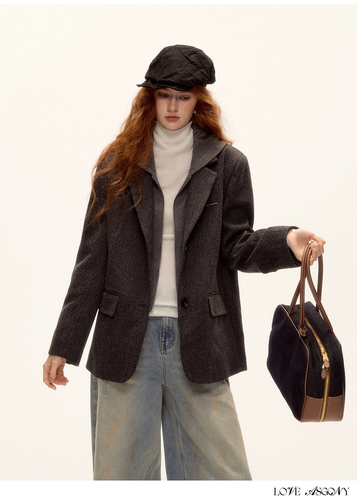 Grey Layered Wool-Blend Hoodie Blazer