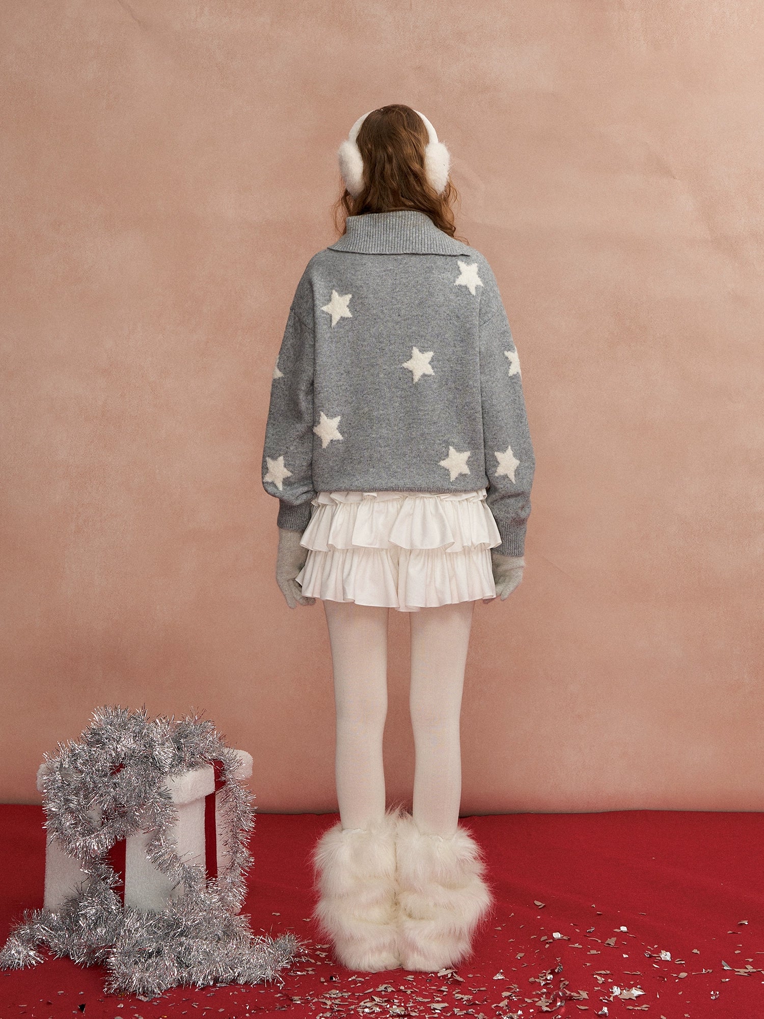 Asymmetric Star-Pattern Knit Sweater