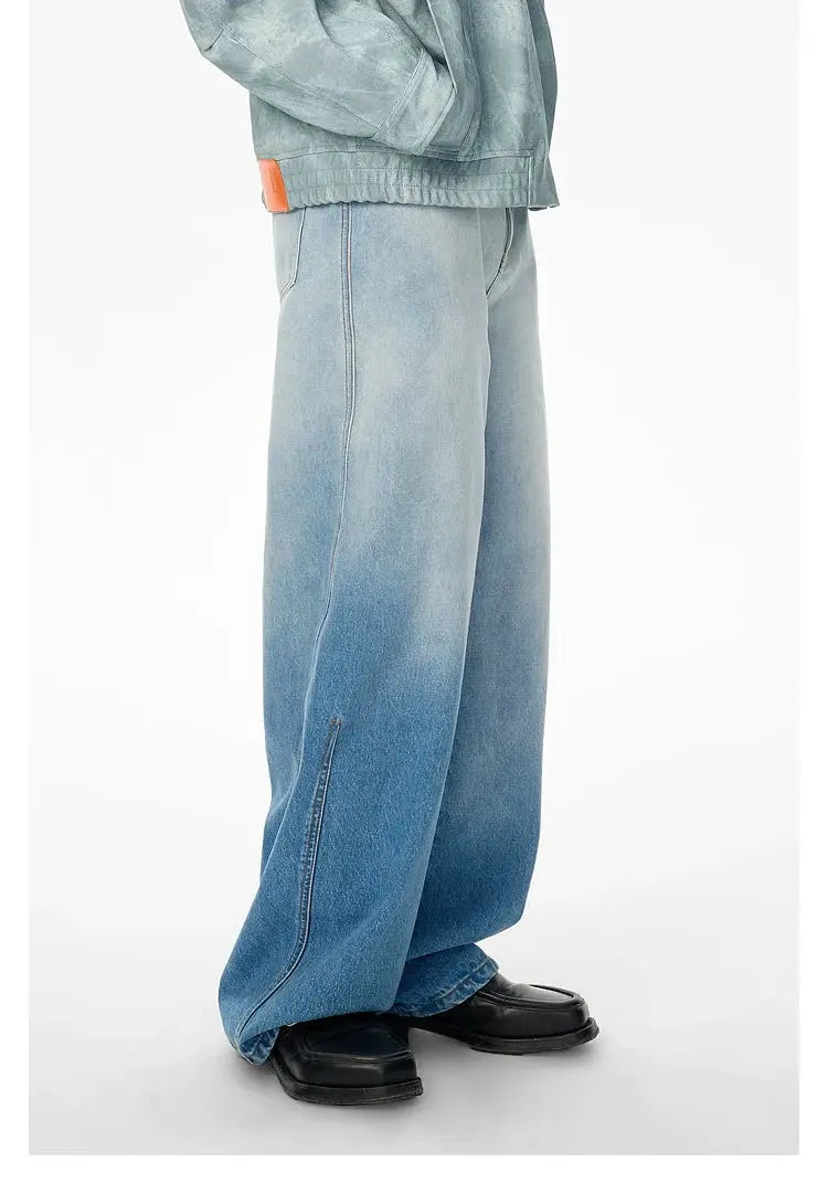 Washed Gradient Straight-Leg Jeans - CHINASQUAD