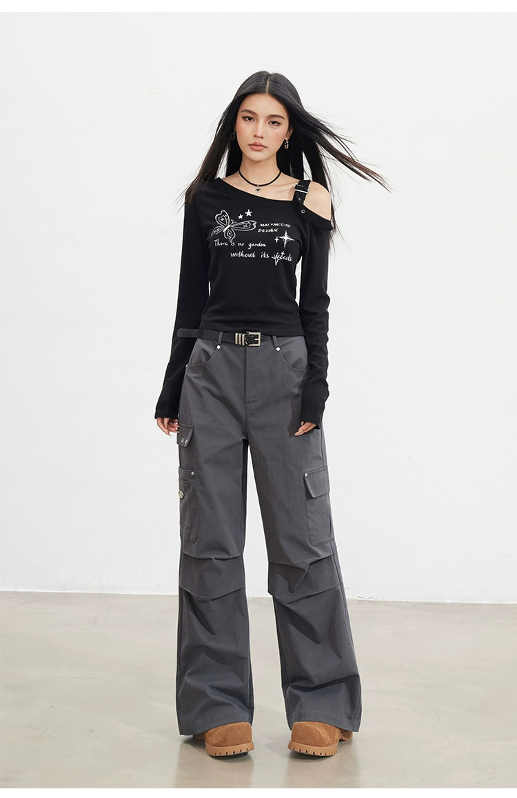 Butterfly Cold-Shoulder Long-Sleeve T-shirt - CHINASQUAD