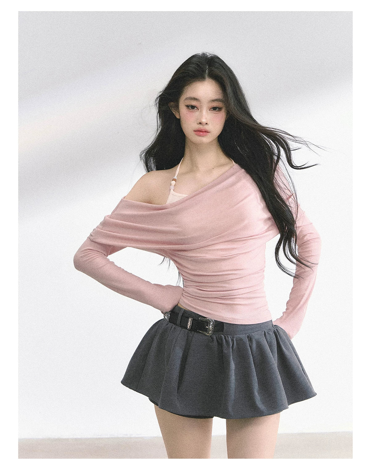 Asymmetric Off-Shoulder Long-Sleeve T-Shirt