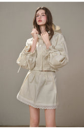 "A Cup of Milk" Relaxed Cotton Trench & Skirt Set - CHINASQUAD