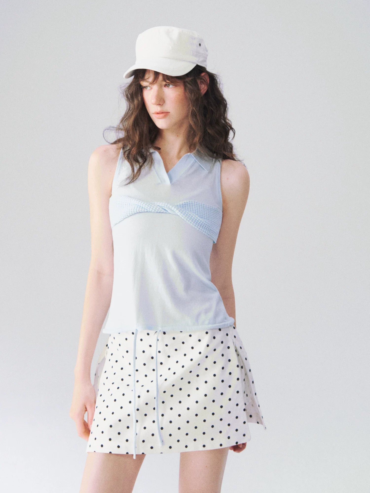 Classic Linen-Blend Polka Dot A-Line Mini Skirt