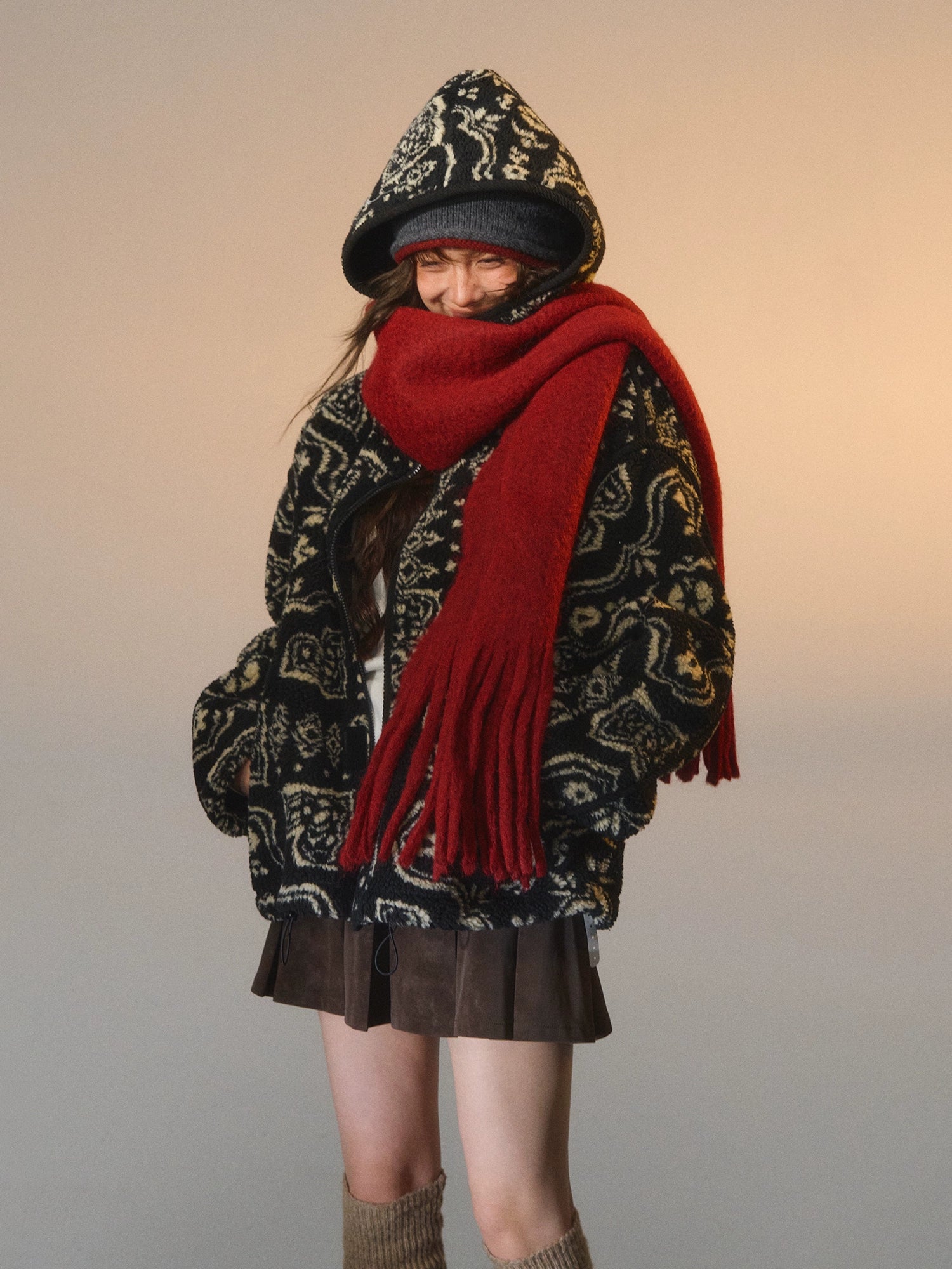 Jacquard Fleece Hooded Casual Jacket - CHINASQUAD