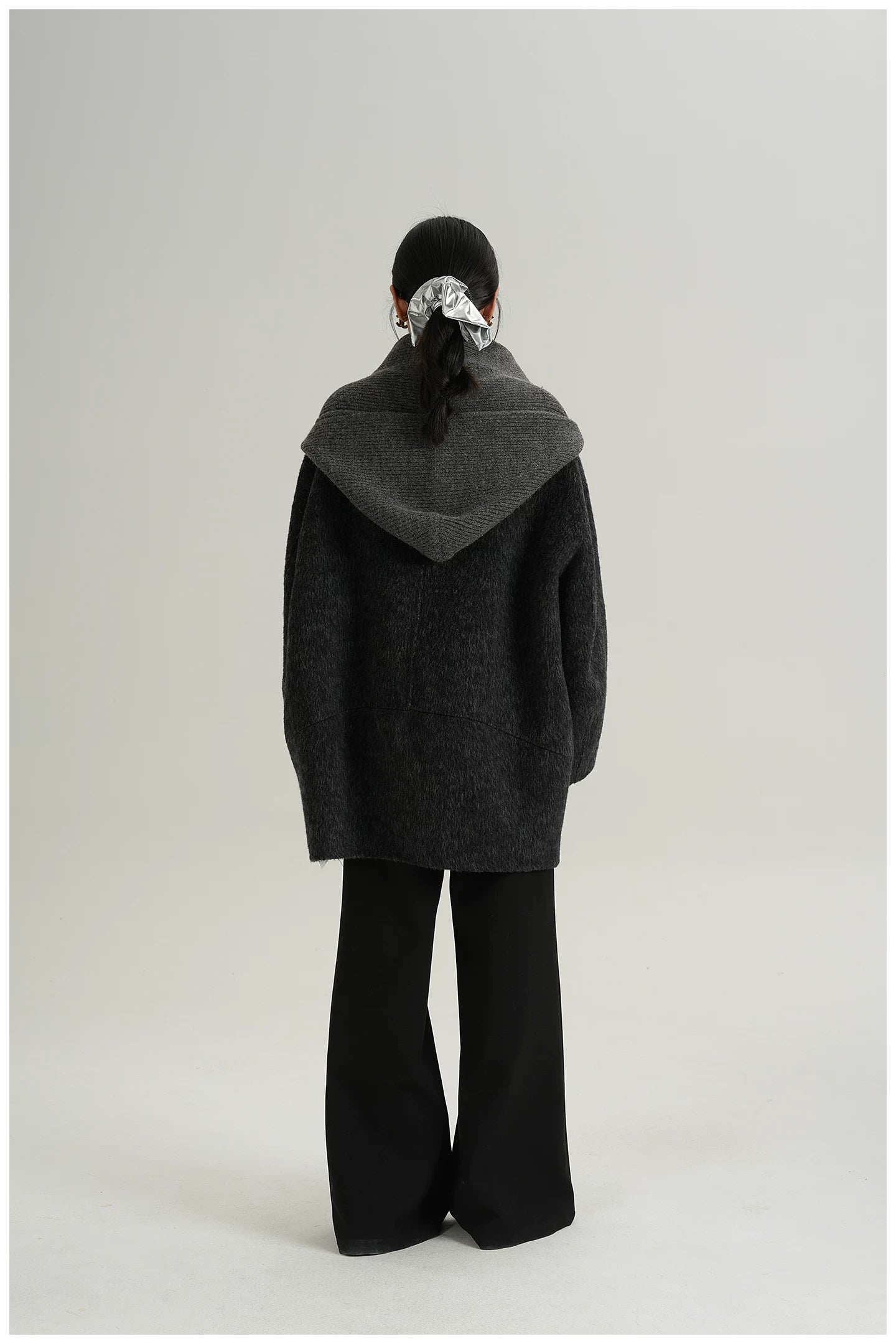 Knitted Hooded Scarf Mid-Length Wool Coat