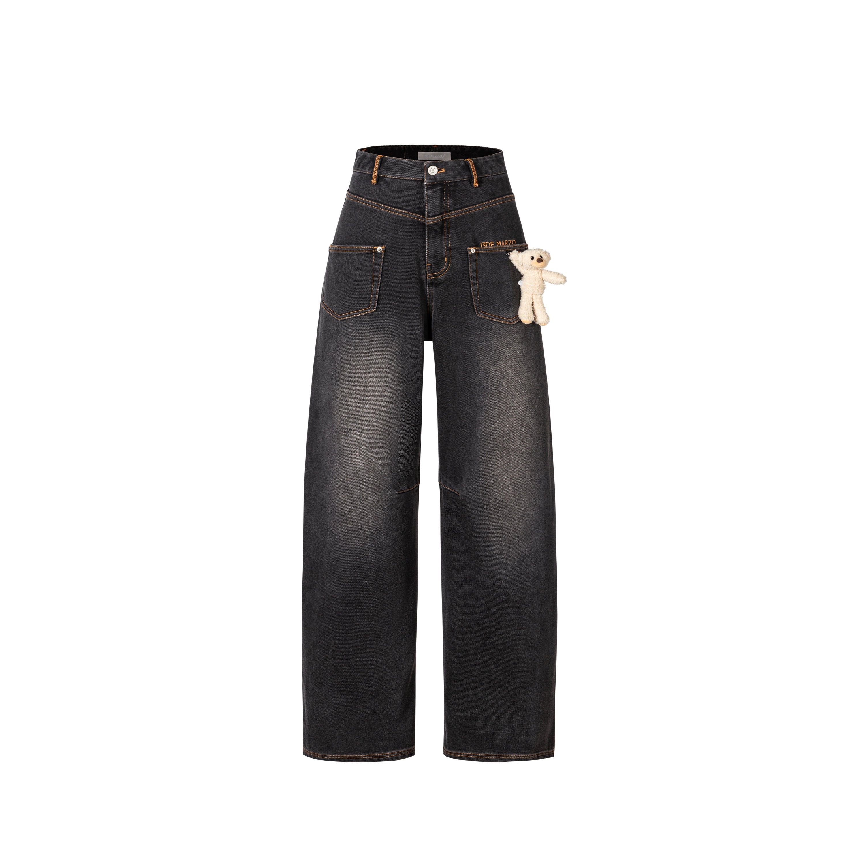 Relaxed Fleece-Lined Curved Denim Pants