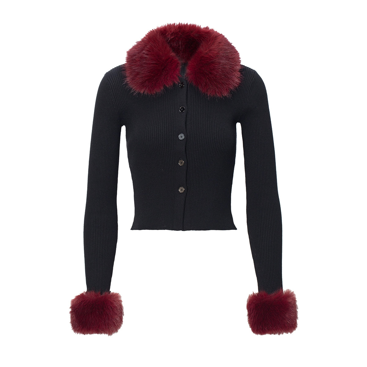 Fur-Collar Knit Cape & Fuzzy Bodycon Skirt Set