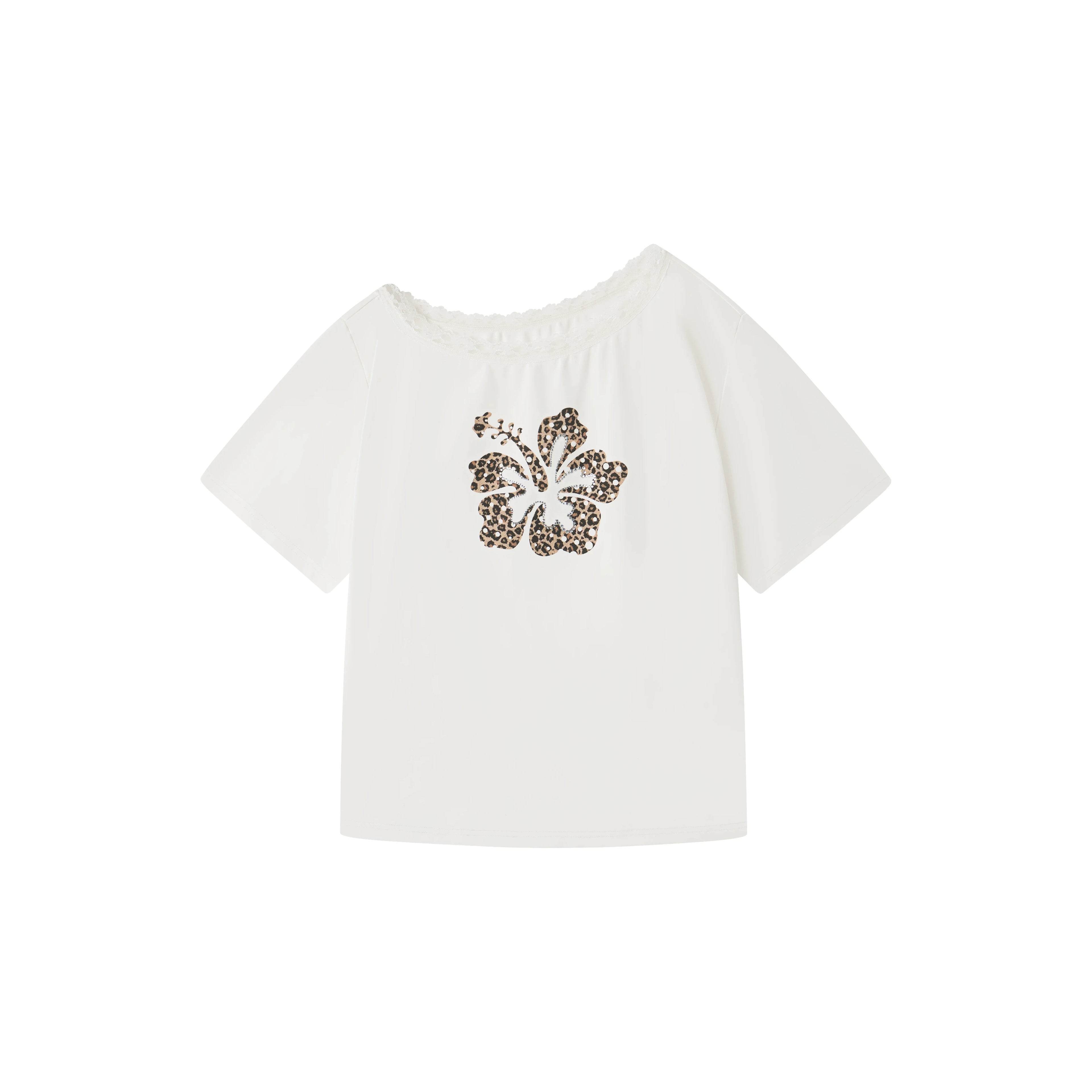 Leopard Rhinestone One-Shoulder T-Shirt