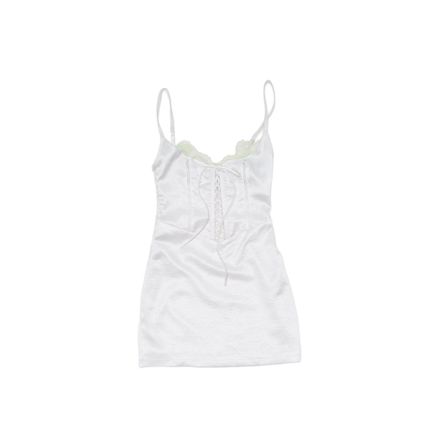 Lace-Trim Satin Corset Slip Mini Dress