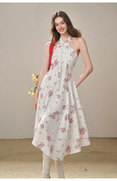 Rose Pleats Halter Midi Dress - CHINASQUAD