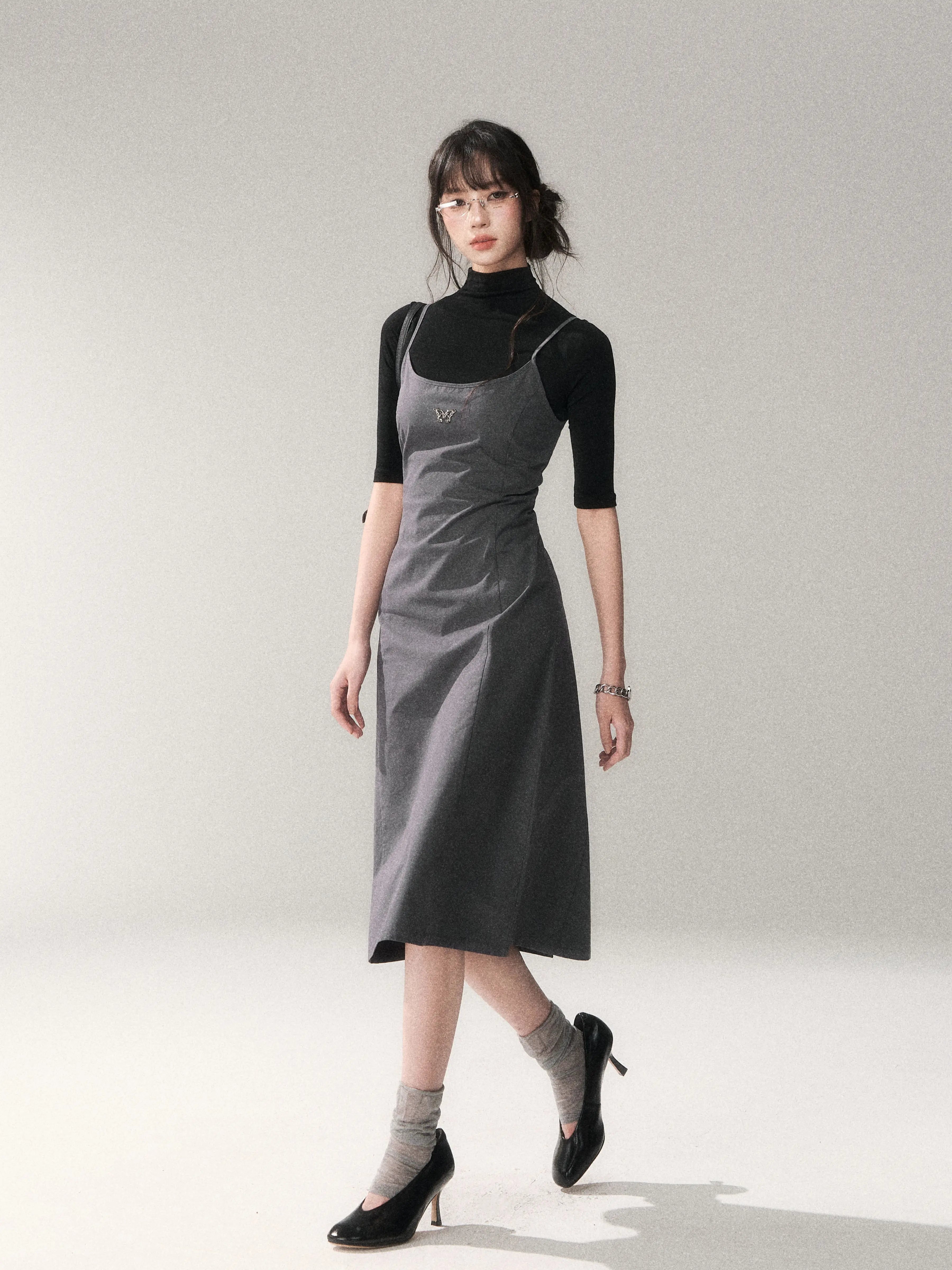 Minimalist Cotton A-Line Slip Midi Dress