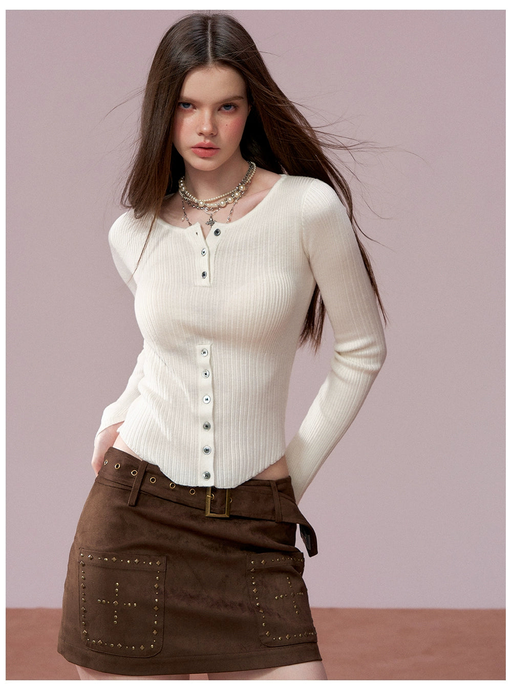 Ribbed Silk-Blend Buttoned Knit T-Shirt