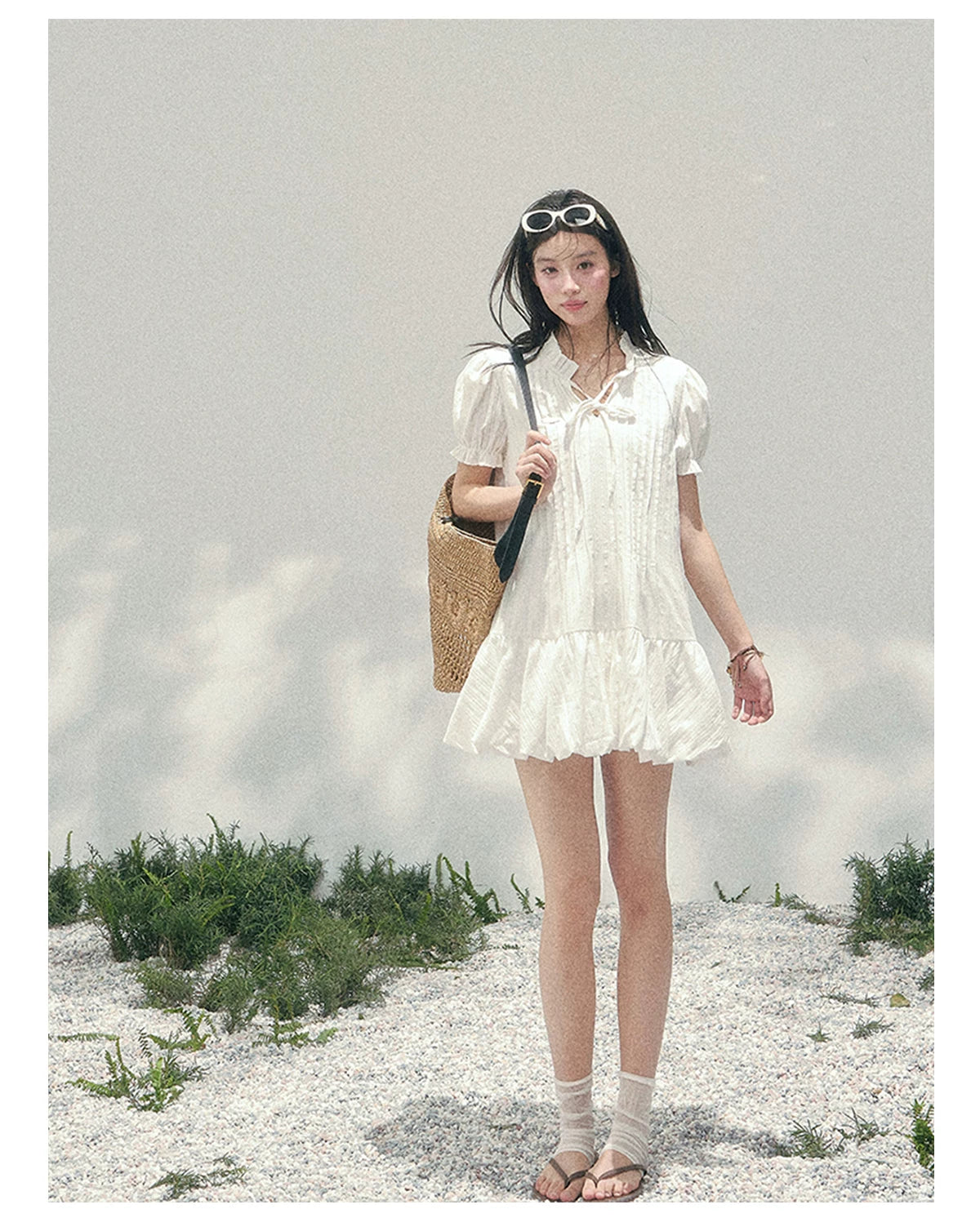 French Plaid Puff Sleeve Mini Dress