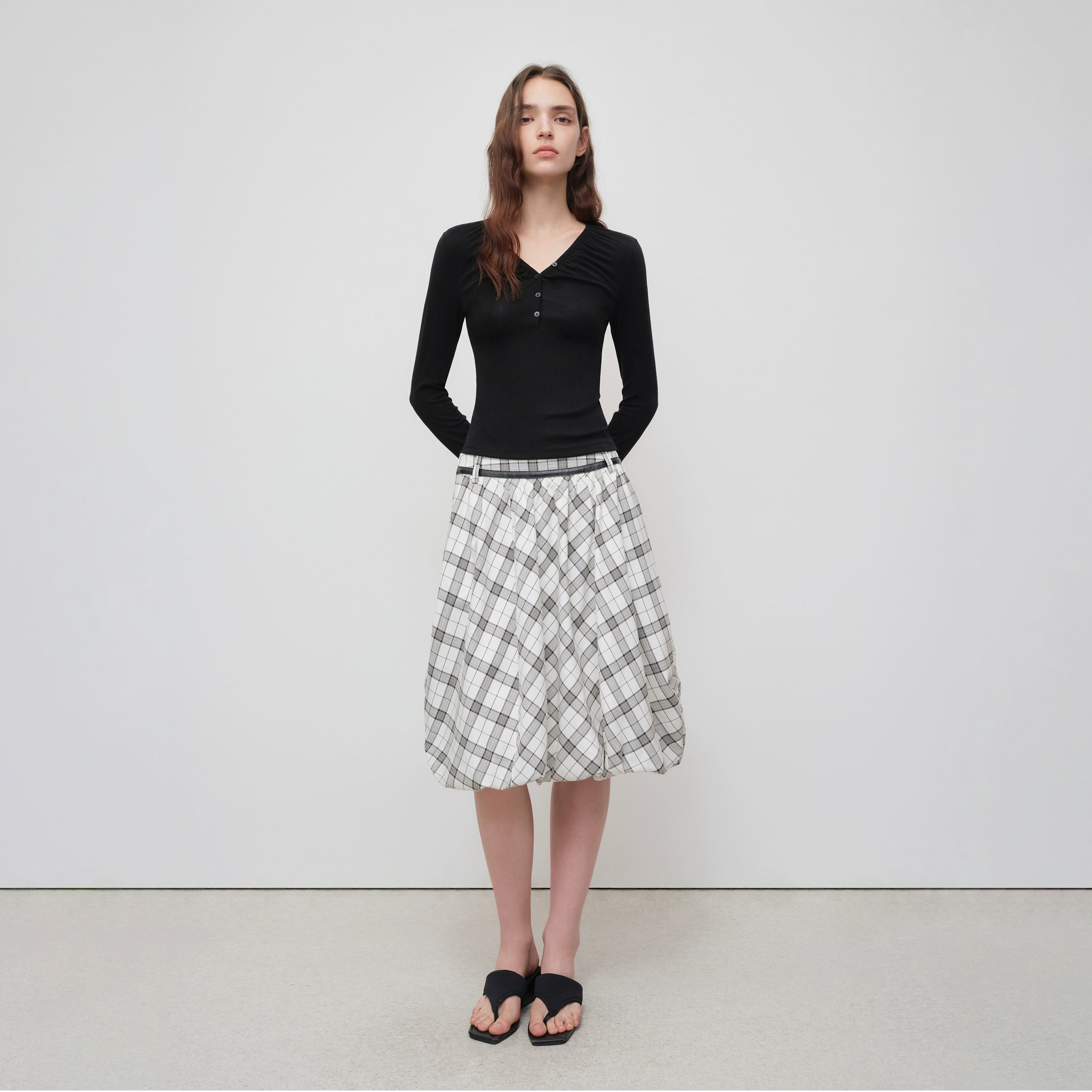 Lyocell Wool V-Neck Fitted Long Sleeve T-Shirt - CHINASQUAD