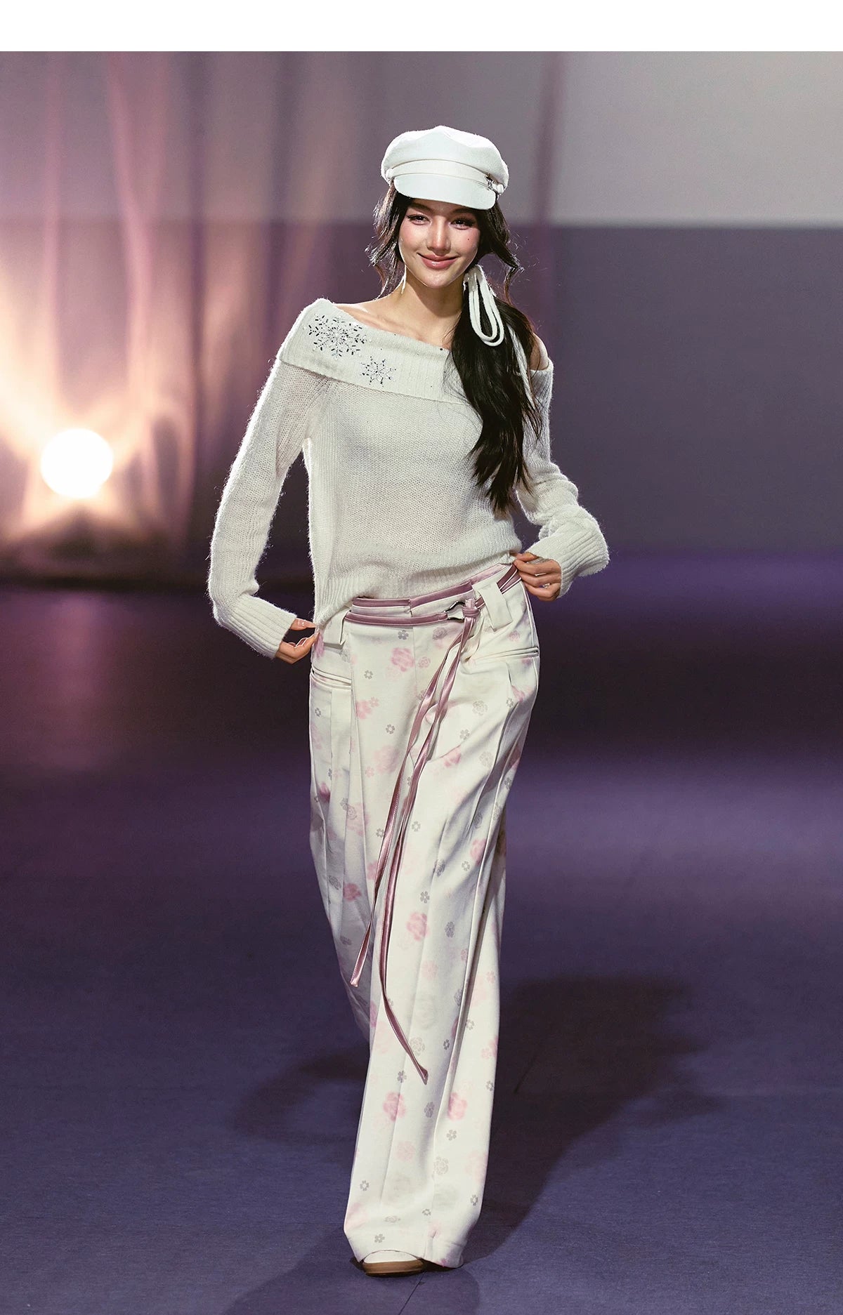 Floral Satin Wide-Leg Tailored Trousers