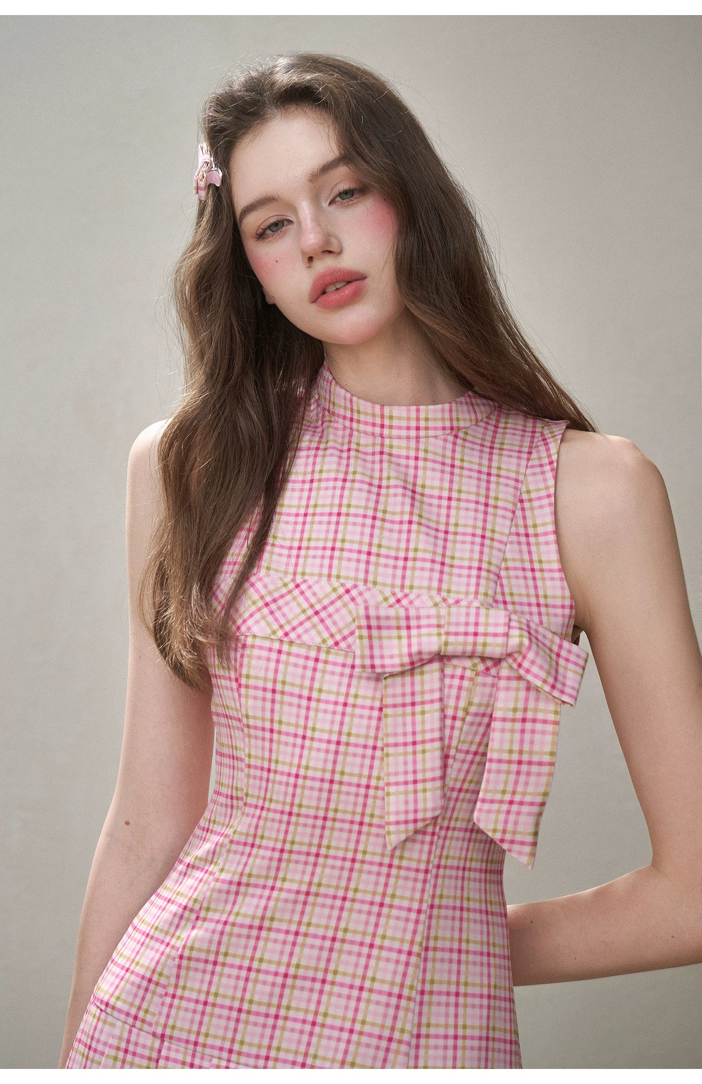 Mint & Strawberry Check Halter Dress