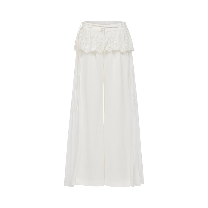 Layla Lace Ruffle Chiffon Wide-Leg Pants