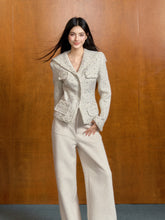 Navy Collar White Tweed Jacket - CHINASQUAD