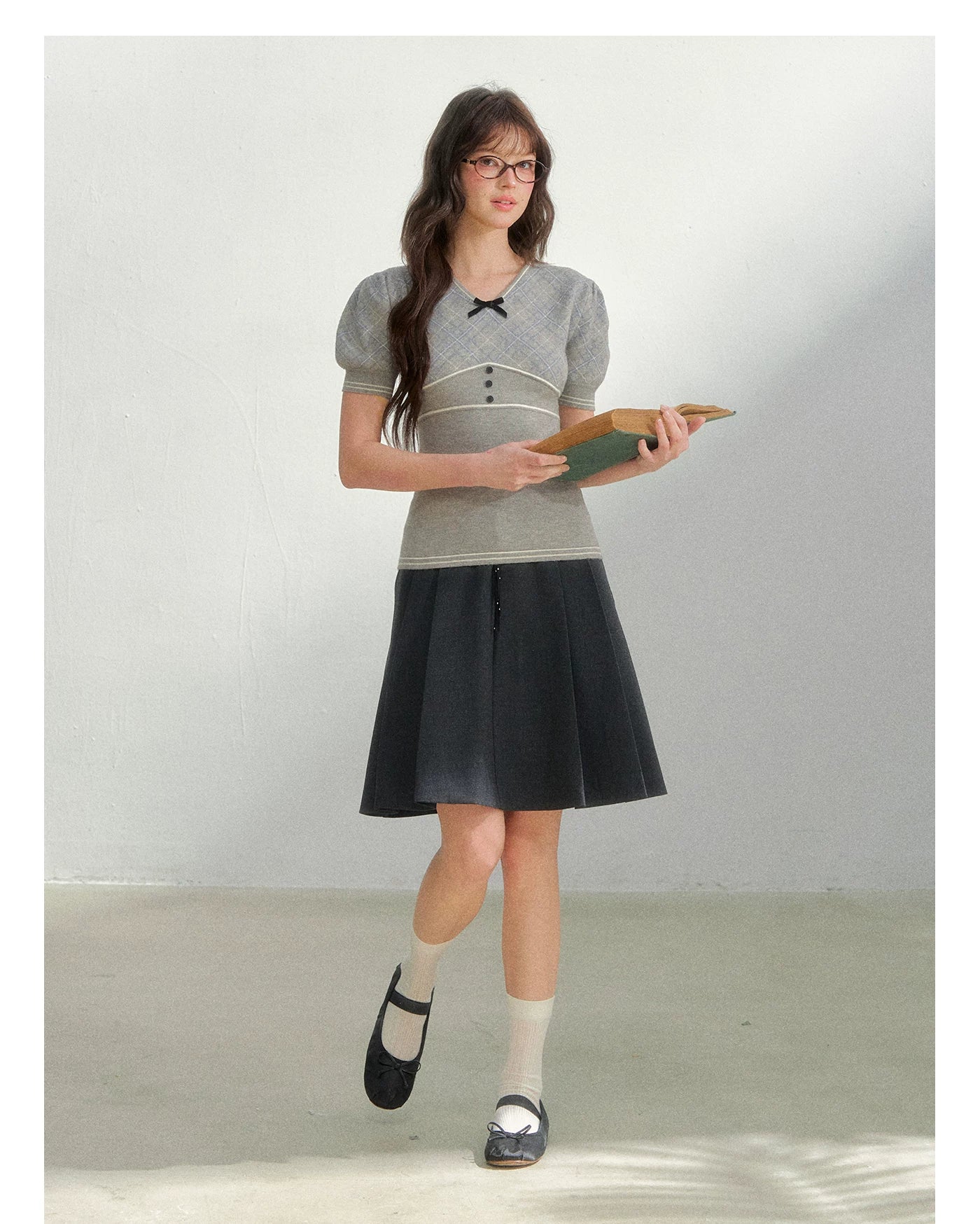 Vintage Preppy Plaid Knit Short Sleeve Tee