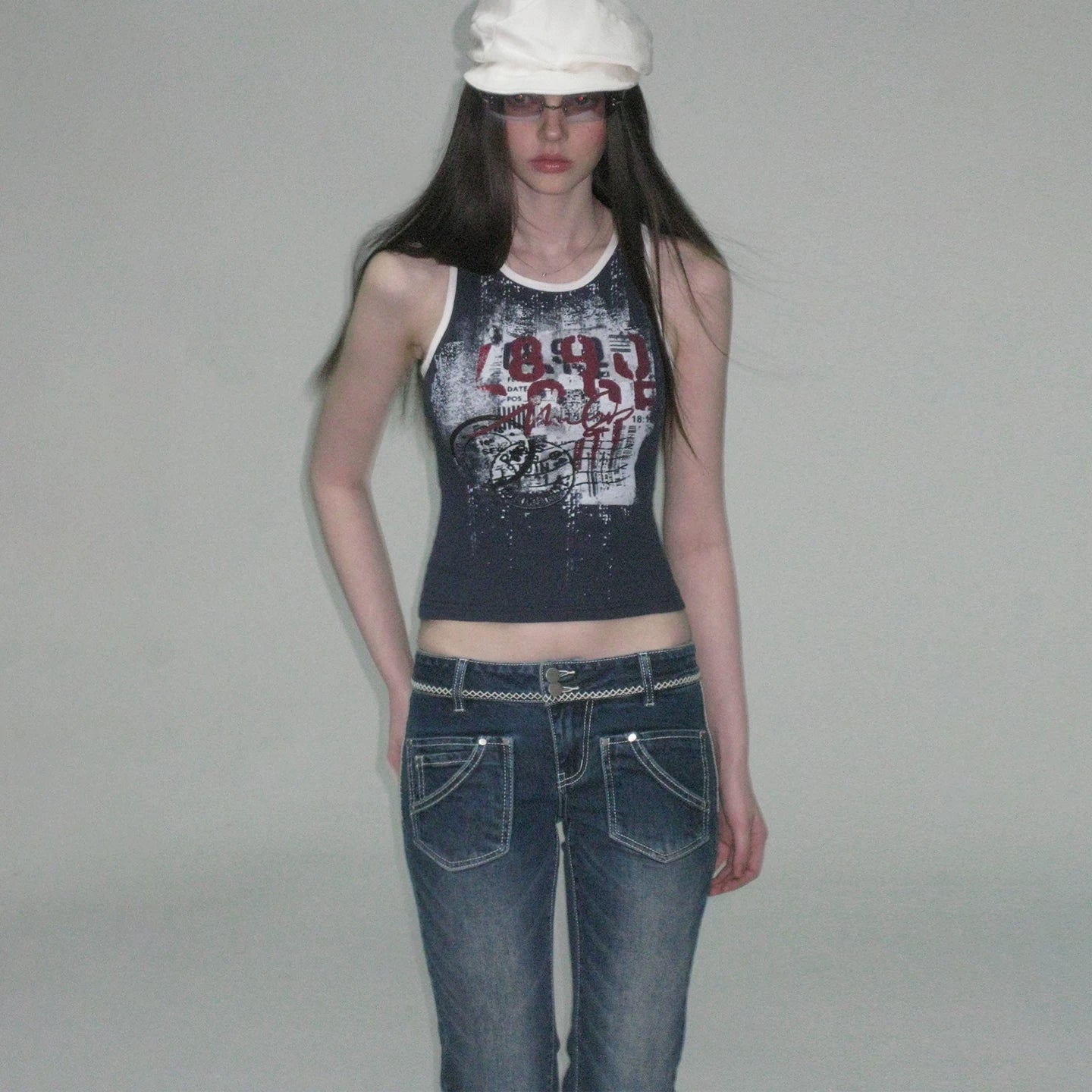 Vintage Print Layered Slim Fit Top Set