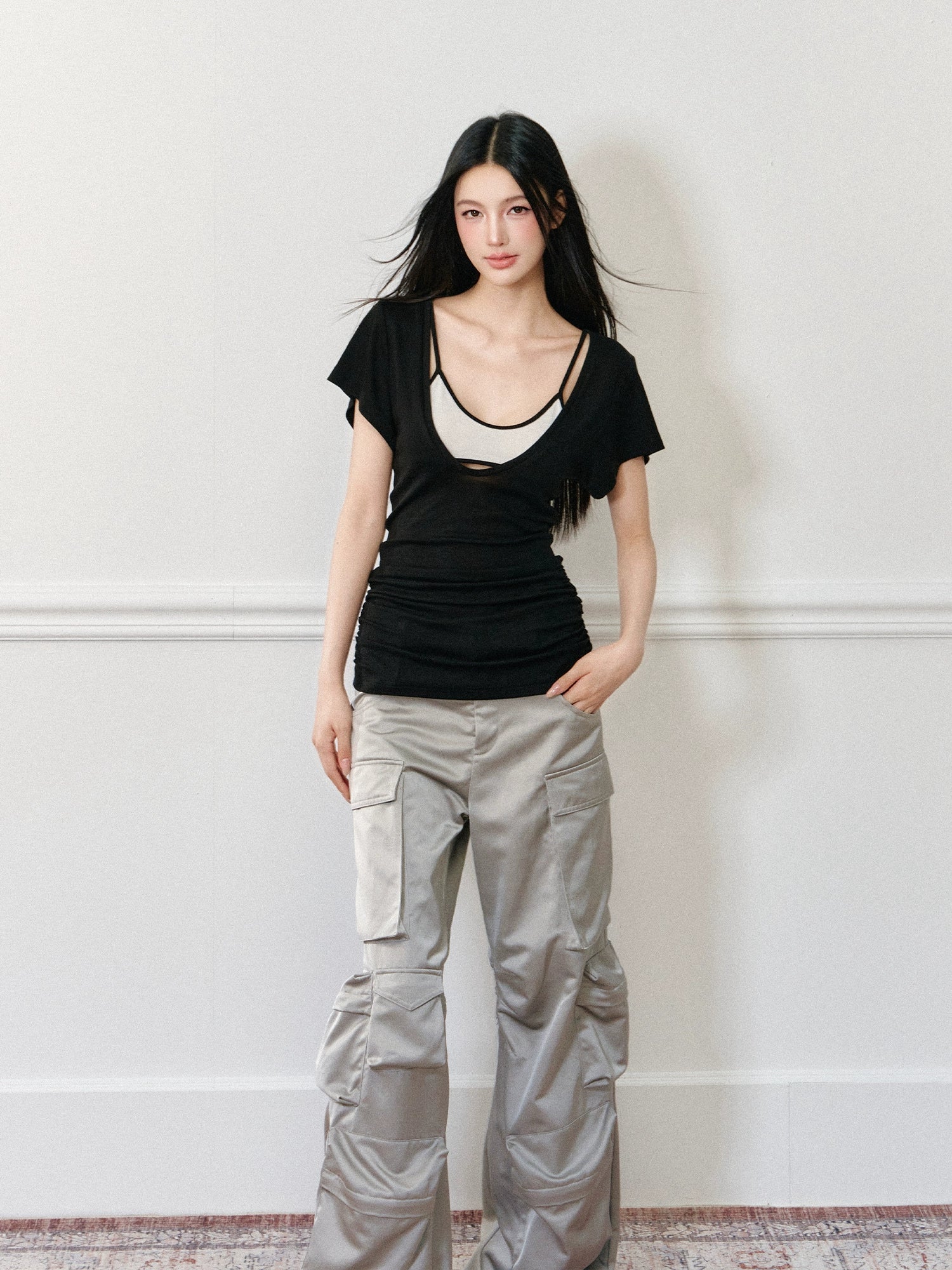 Color-Block Real Two-Piece U-Neck T-Shirt - CHINASQUAD