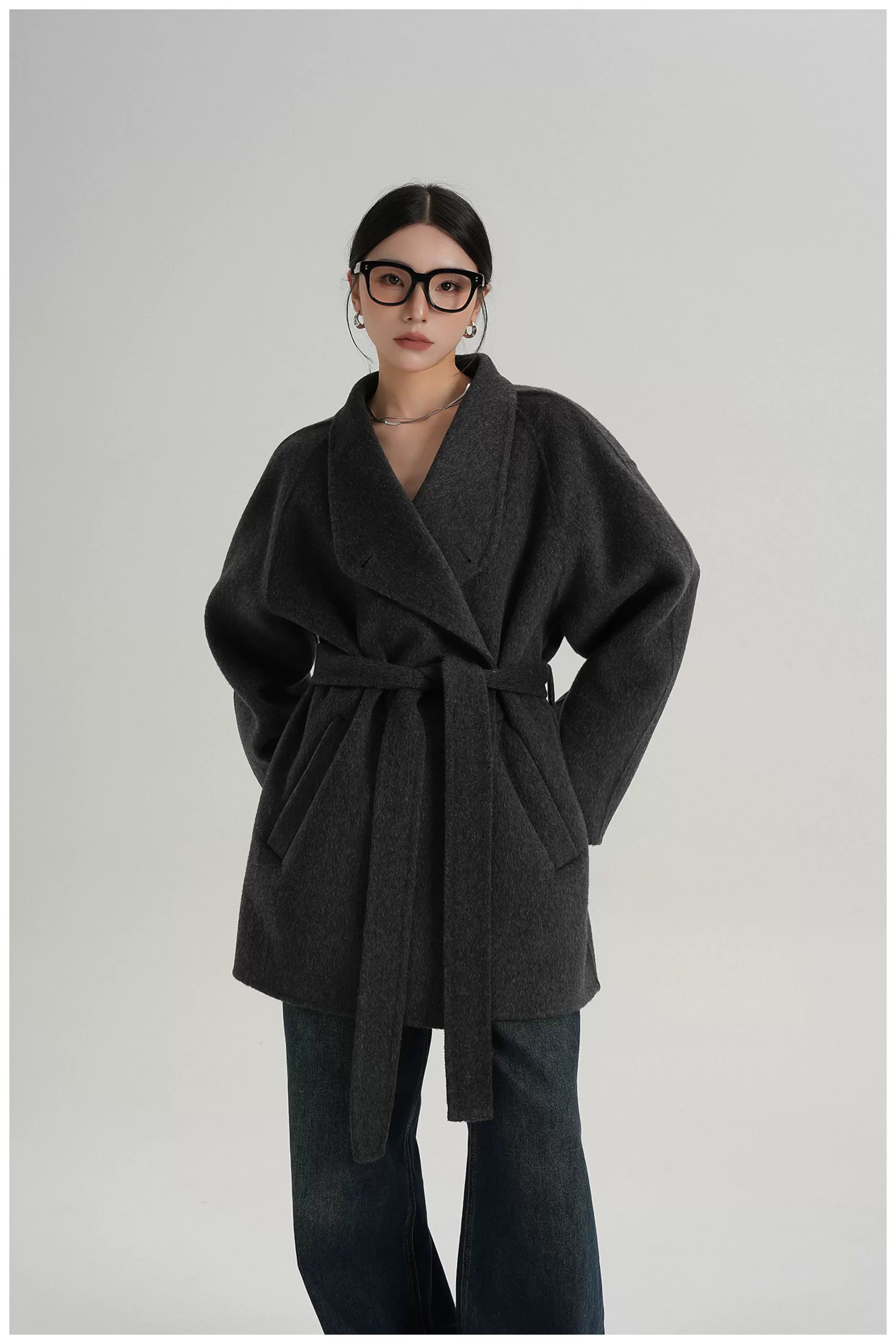 Tie-Belt Mid-Length Double-Faced Wool Jacket