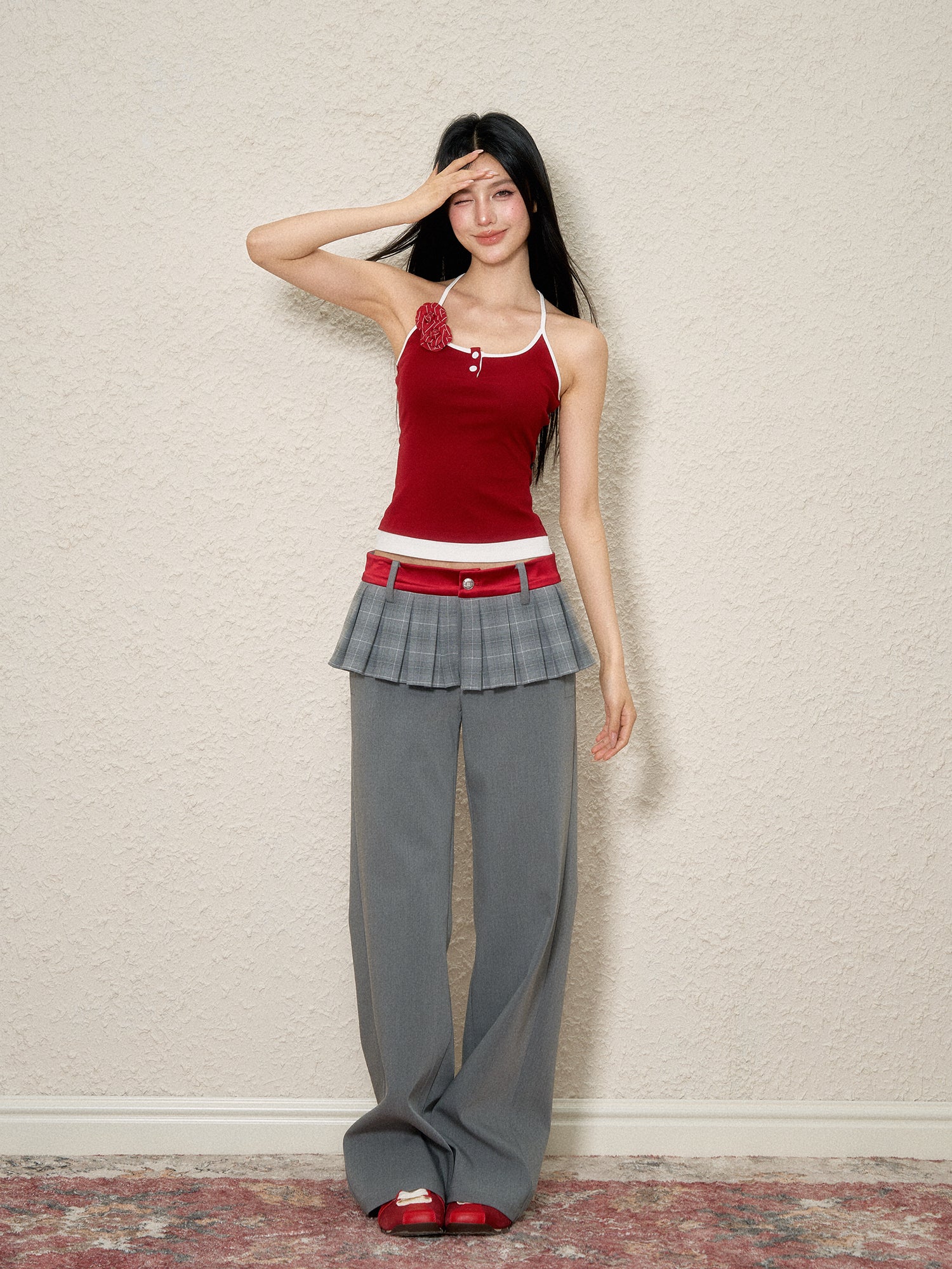 Color Block Faux Two-Piece Spaghetti Top - CHINASQUAD