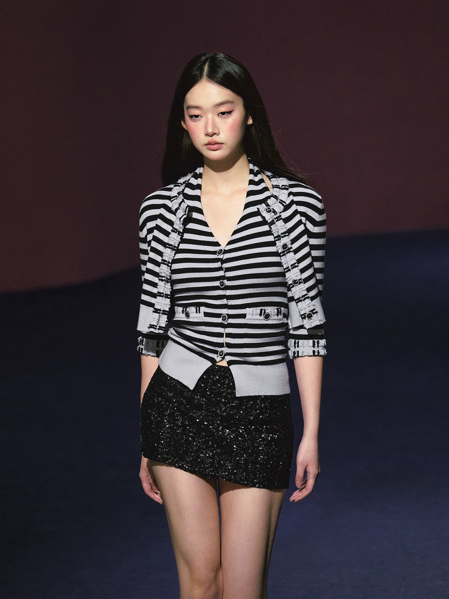 Contrast Stripe Halter Camisole Tank Top & Cardigan Set - CHINASQUAD