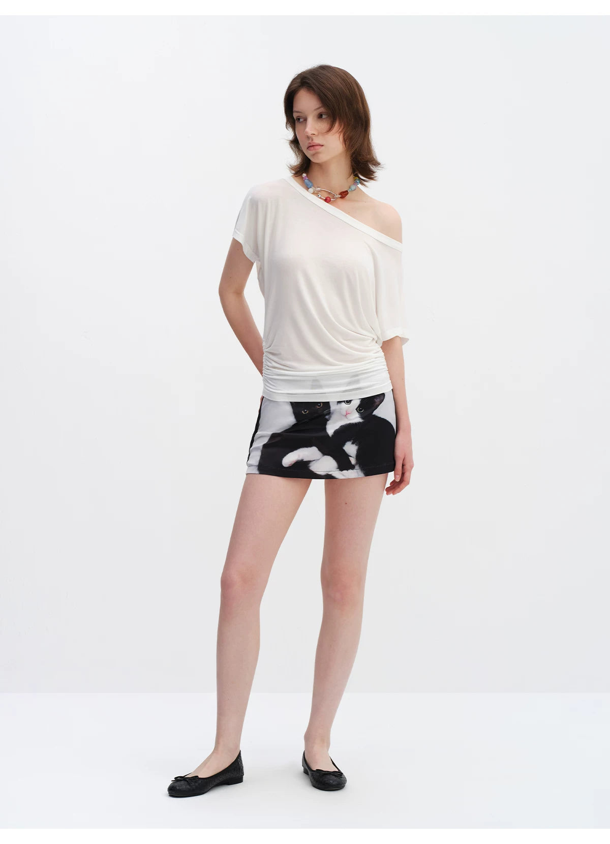 Cat Print A-Line Mini Skirt