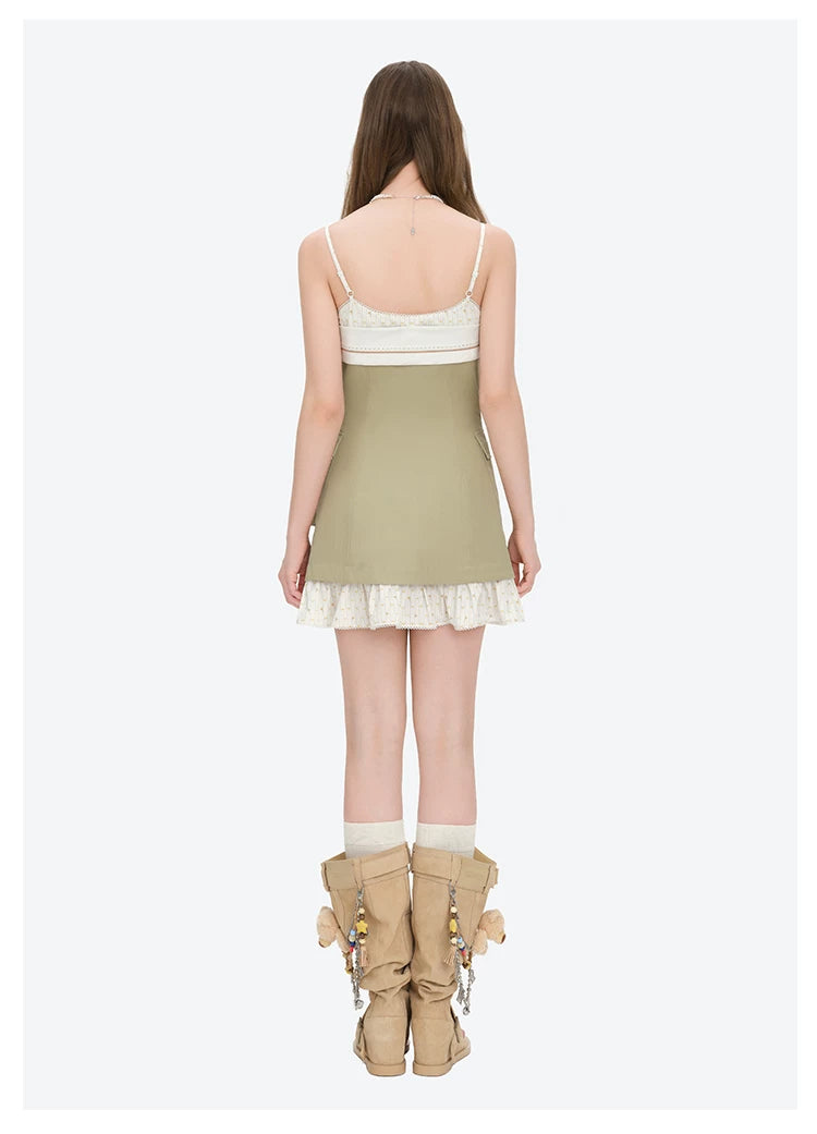 Two-Piece Illusion Blazer Badge Dress