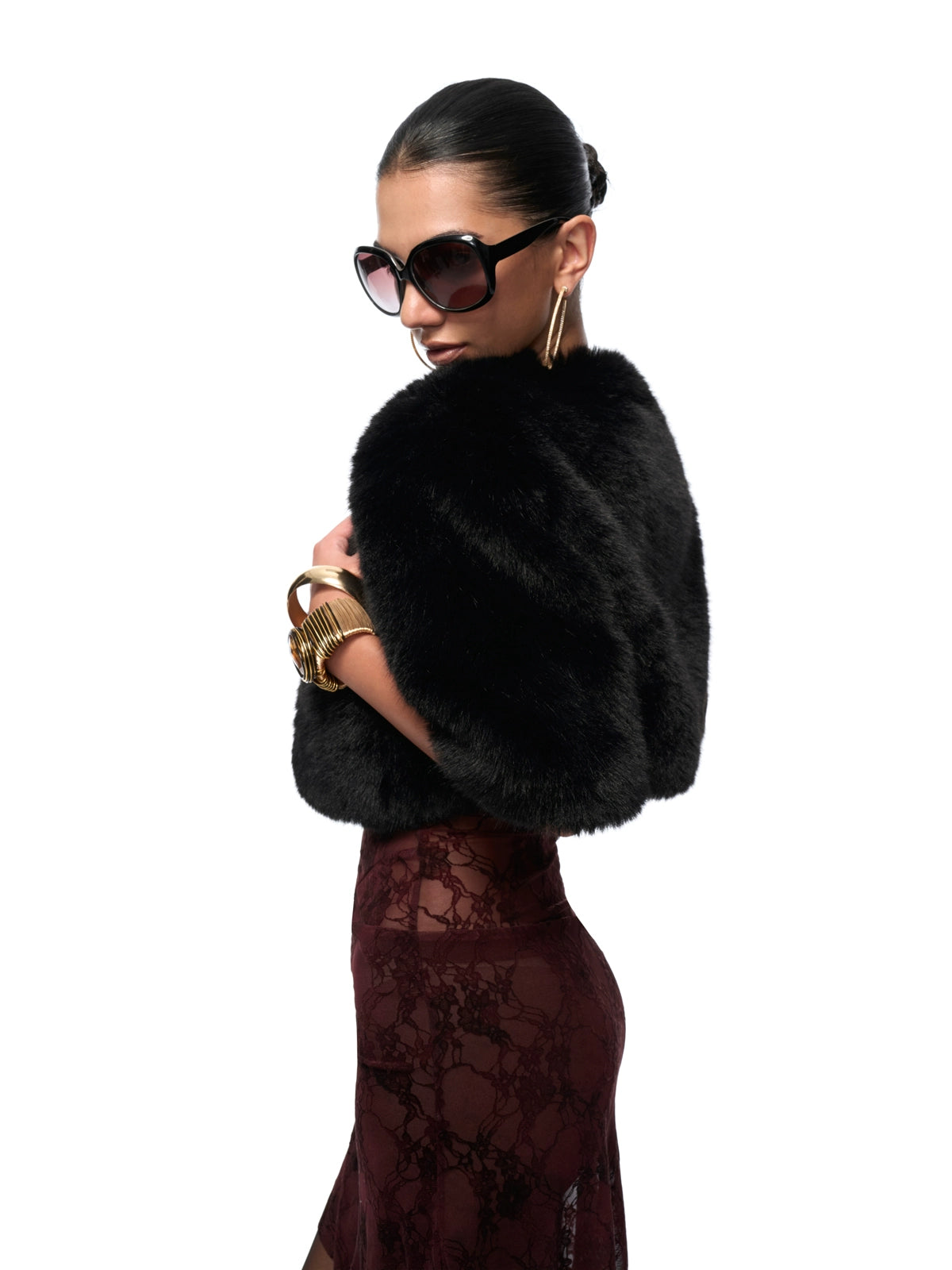 Eco-Faux Fur Cropped Holiday Jacket