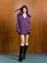 Removable Fur Collar Tweed V-neck Blouse - CHINASQUAD