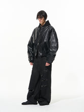 Two-Layer Hooded Sweatshirt Leather Jacket - CHINASQUAD