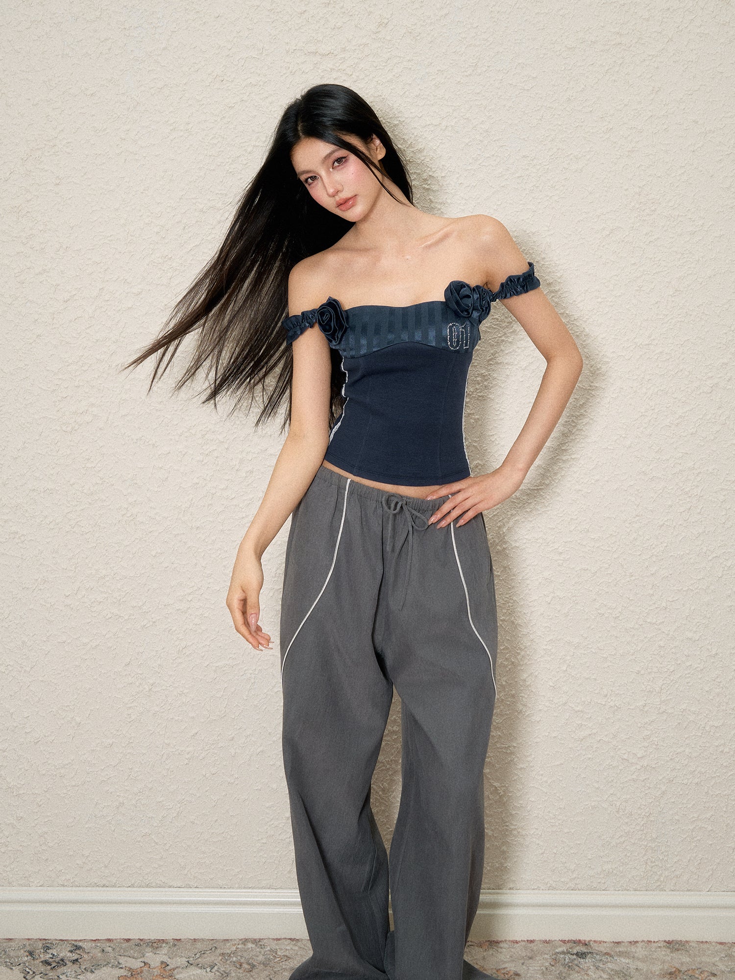 3D Floral Off-Shoulder Vest - CHINASQUAD