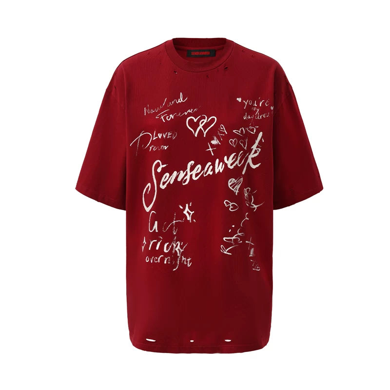 Letter Print Distressed Oversized T-Shirt