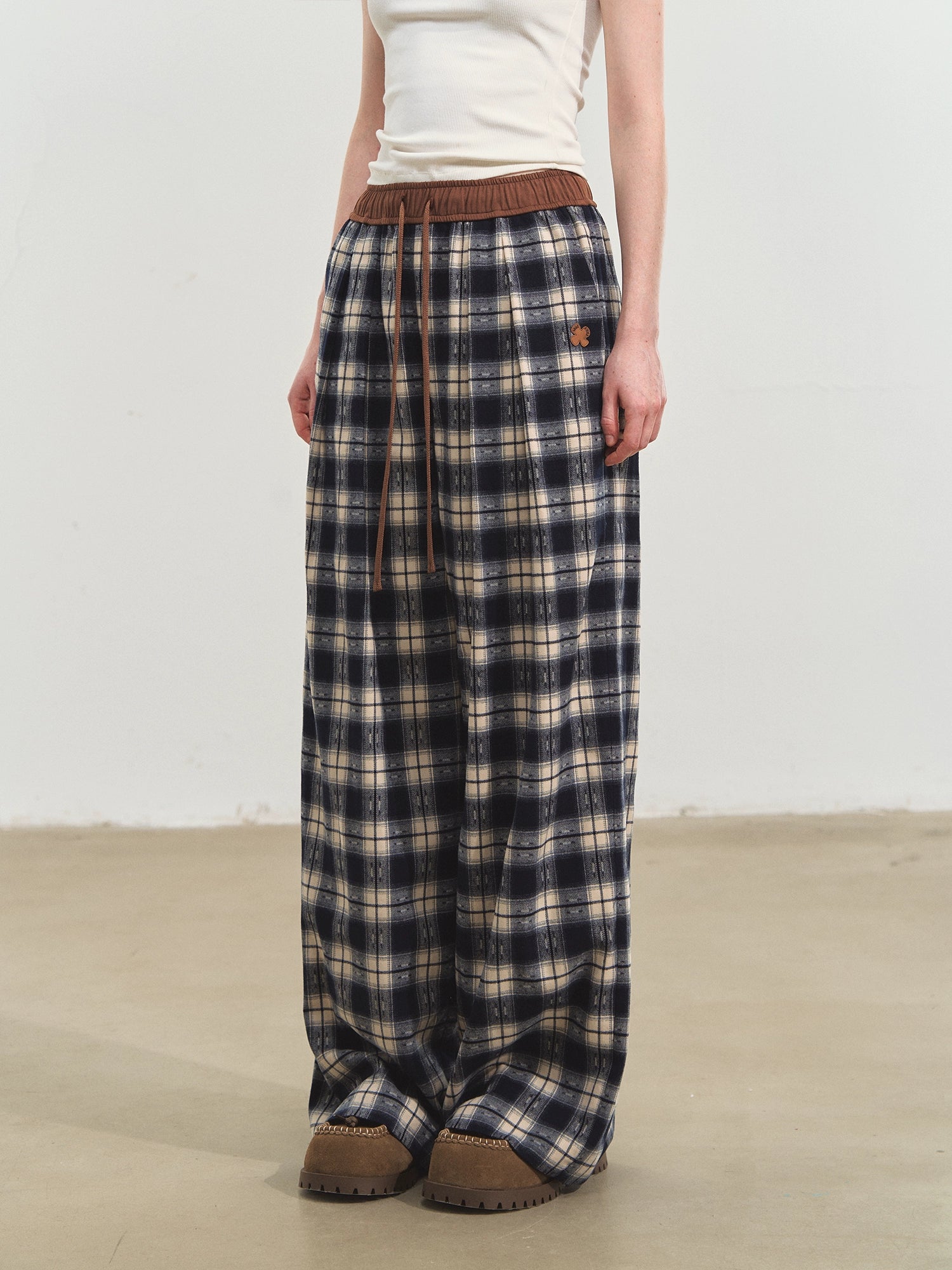 Lazy Plaid Wide-Leg Casual Pants - CHINASQUAD