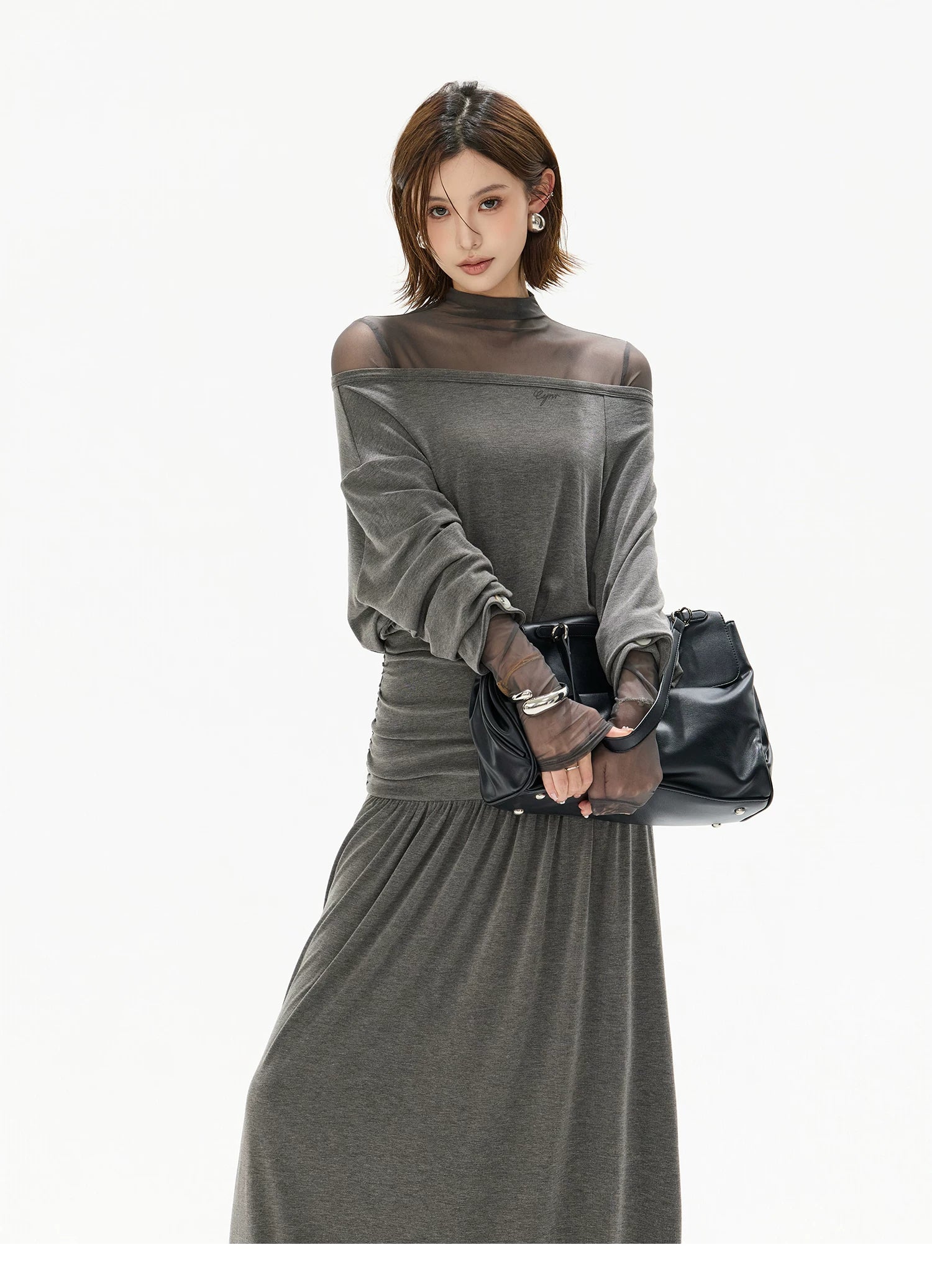 Two-Piece Off-Shoulder Knit Maxi Dress