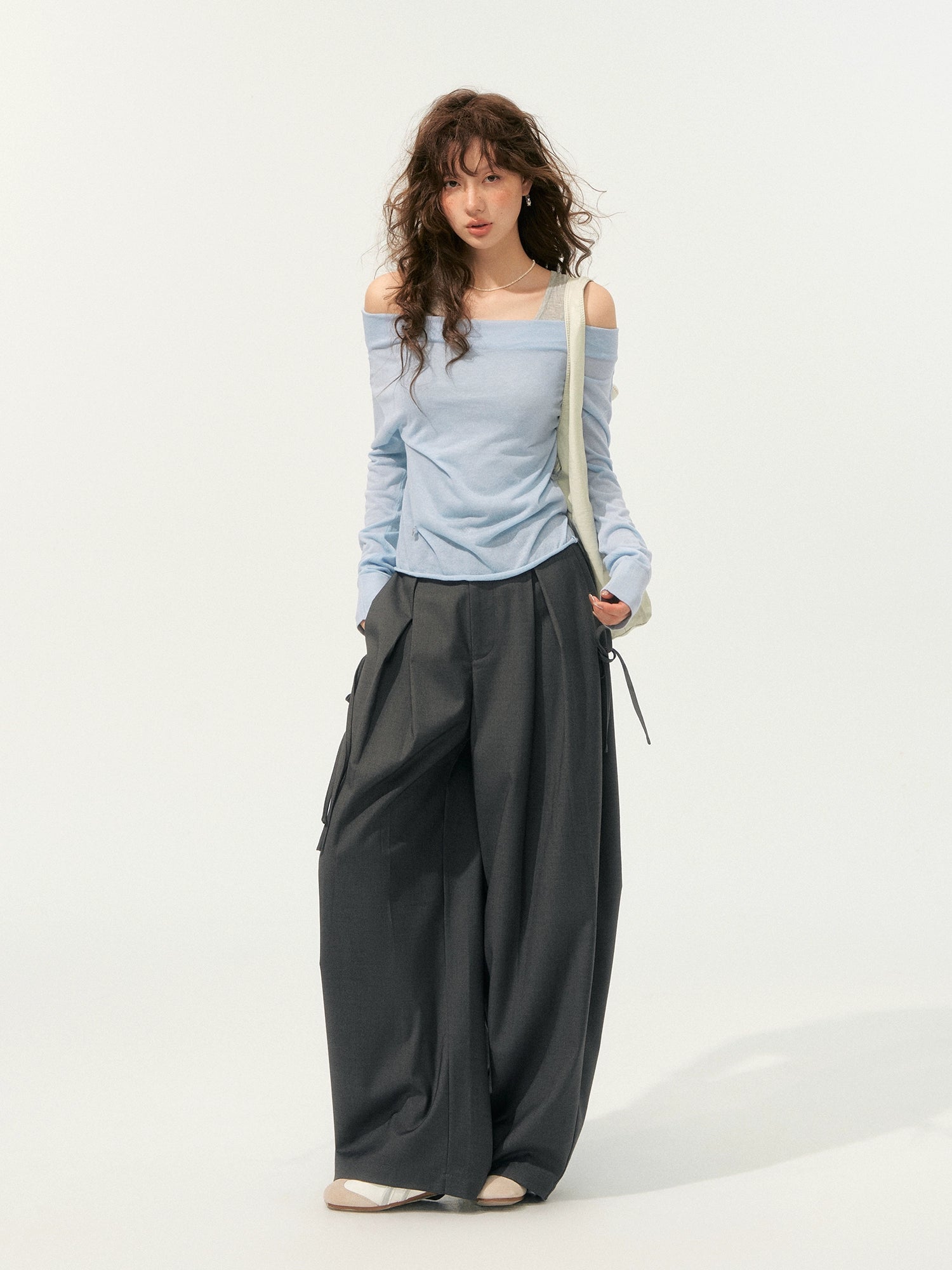 Fake Two-Piece Color-Block Draped Collar Knit Top - CHINASQUAD