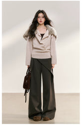 Gray Drape Wide-Leg Asymmetric Trousers - CHINASQUAD