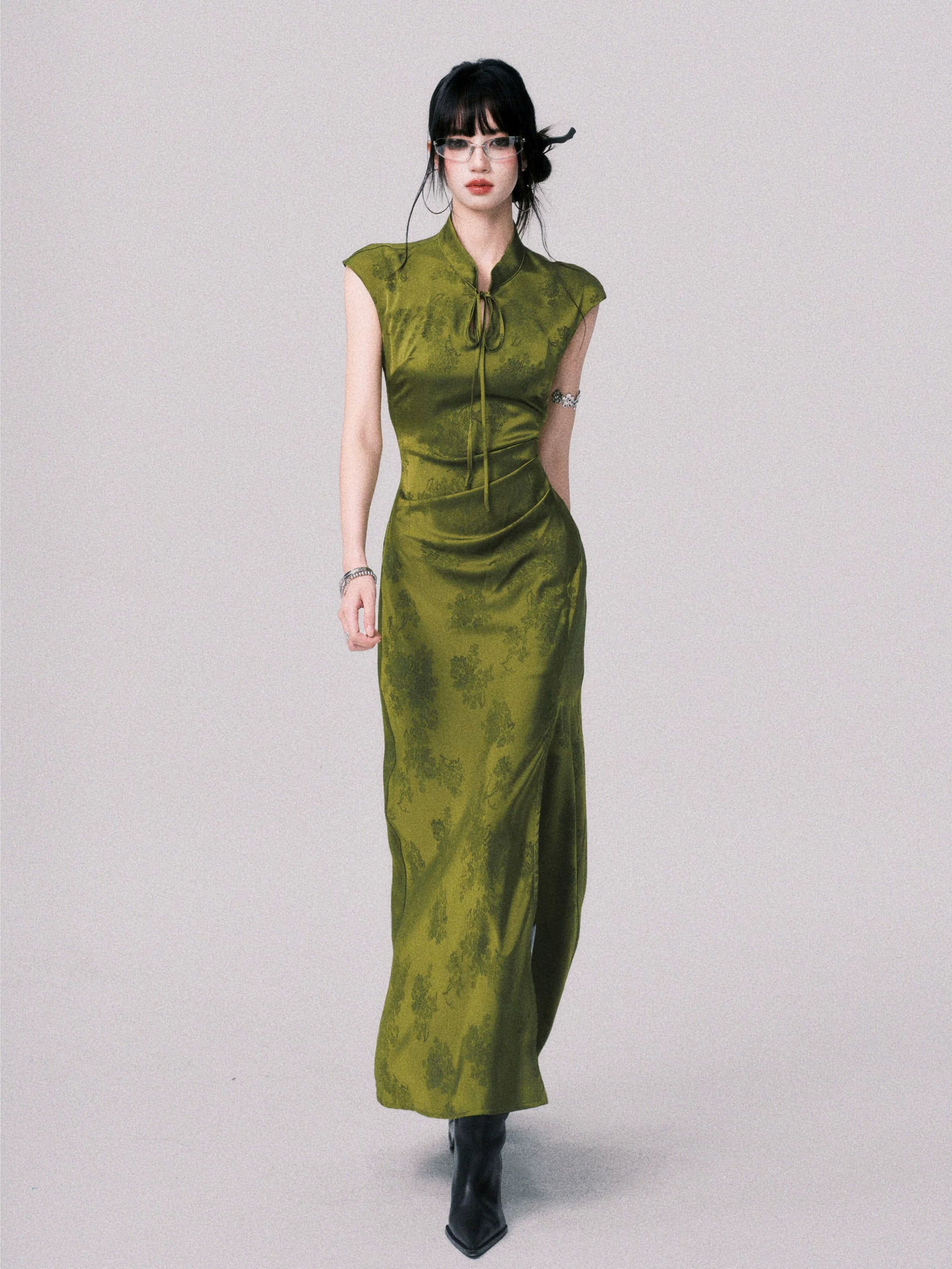 Chinese-Style Slit Cheongsam Maxi Dress