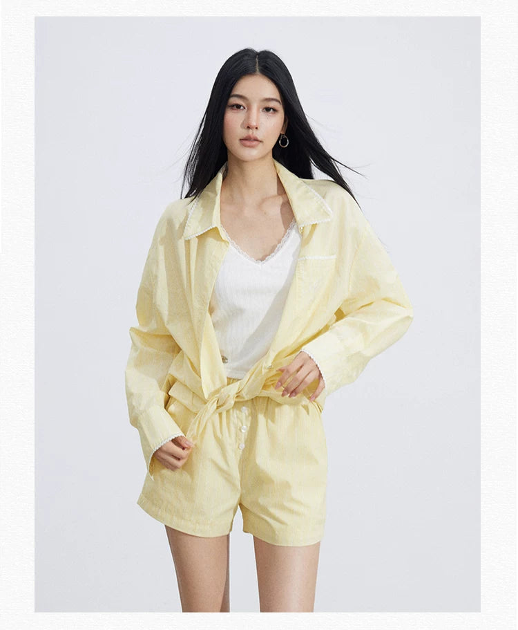 Lightweight Striped Polo Shirt & Shorts Lounge Set