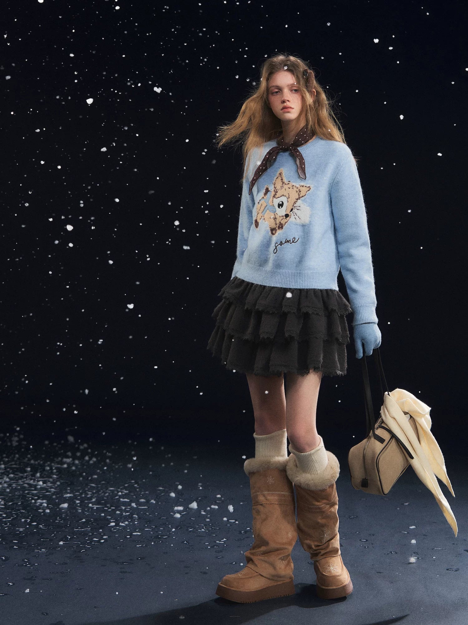 Plush Deer Jacquard Crewneck Sweater