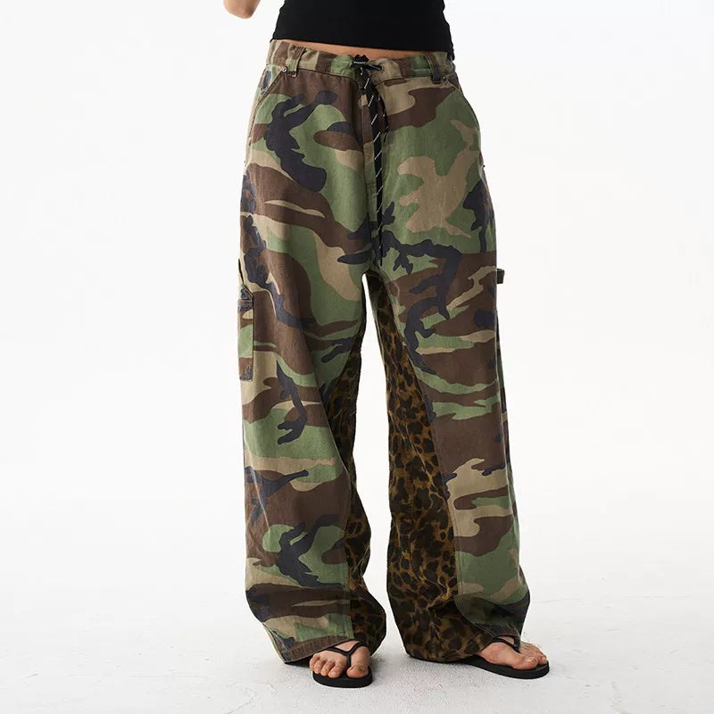Camo Leopard Patchwork Workwear Pants