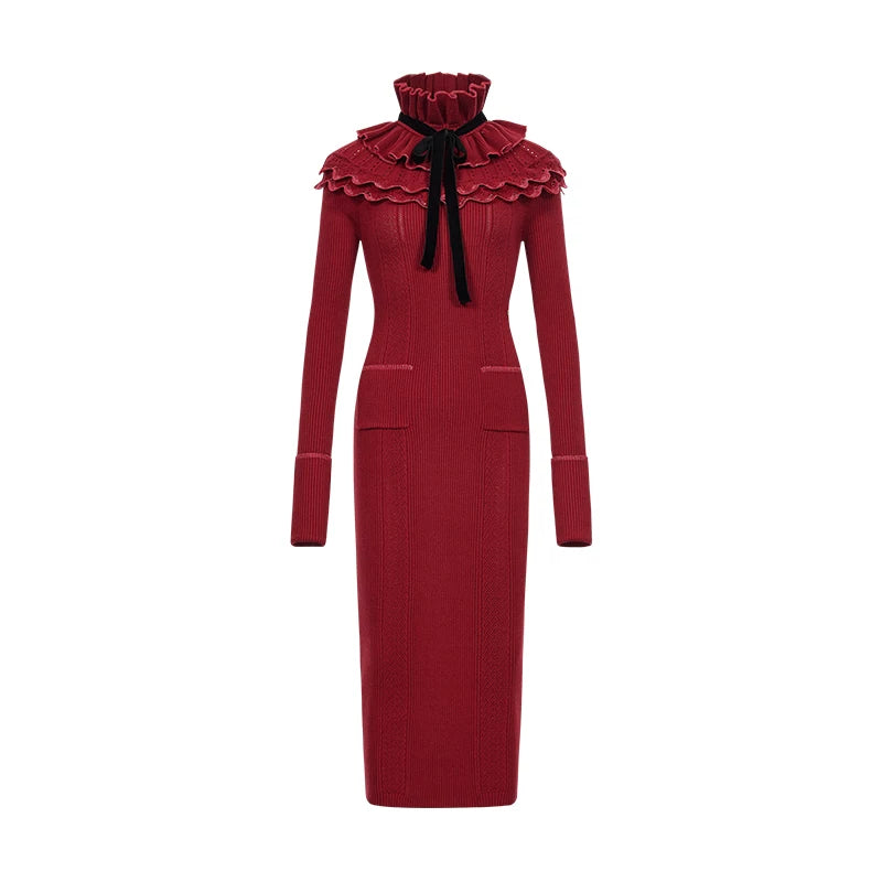 High-Neck Knit Maxi Dress