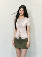 Fake Two-piece Collar Color-block Short Sleeve T-shirt - CHINASQUAD