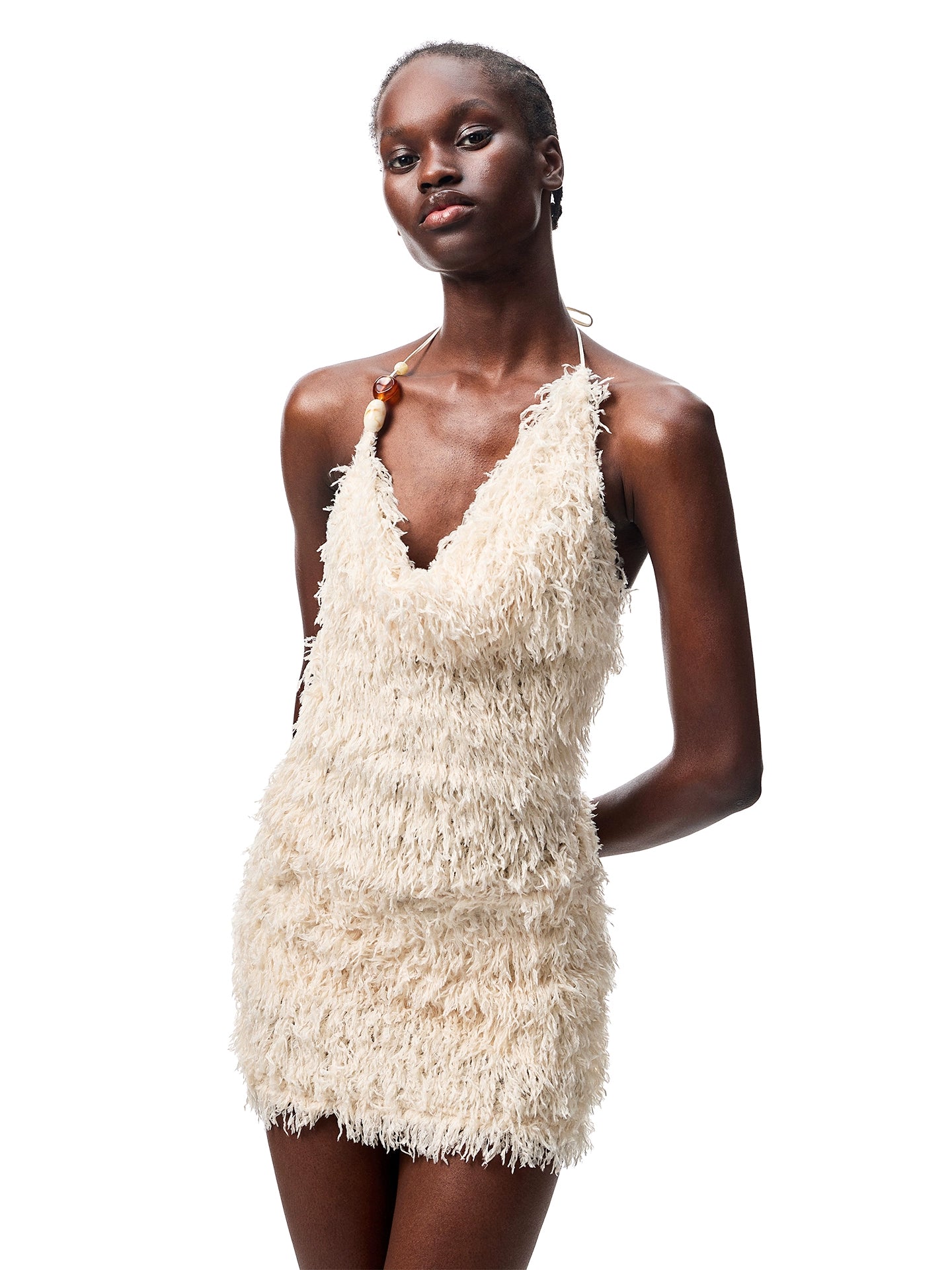 V-Neck Beaded Draped Collar Halter Cami Top - CHINASQUAD